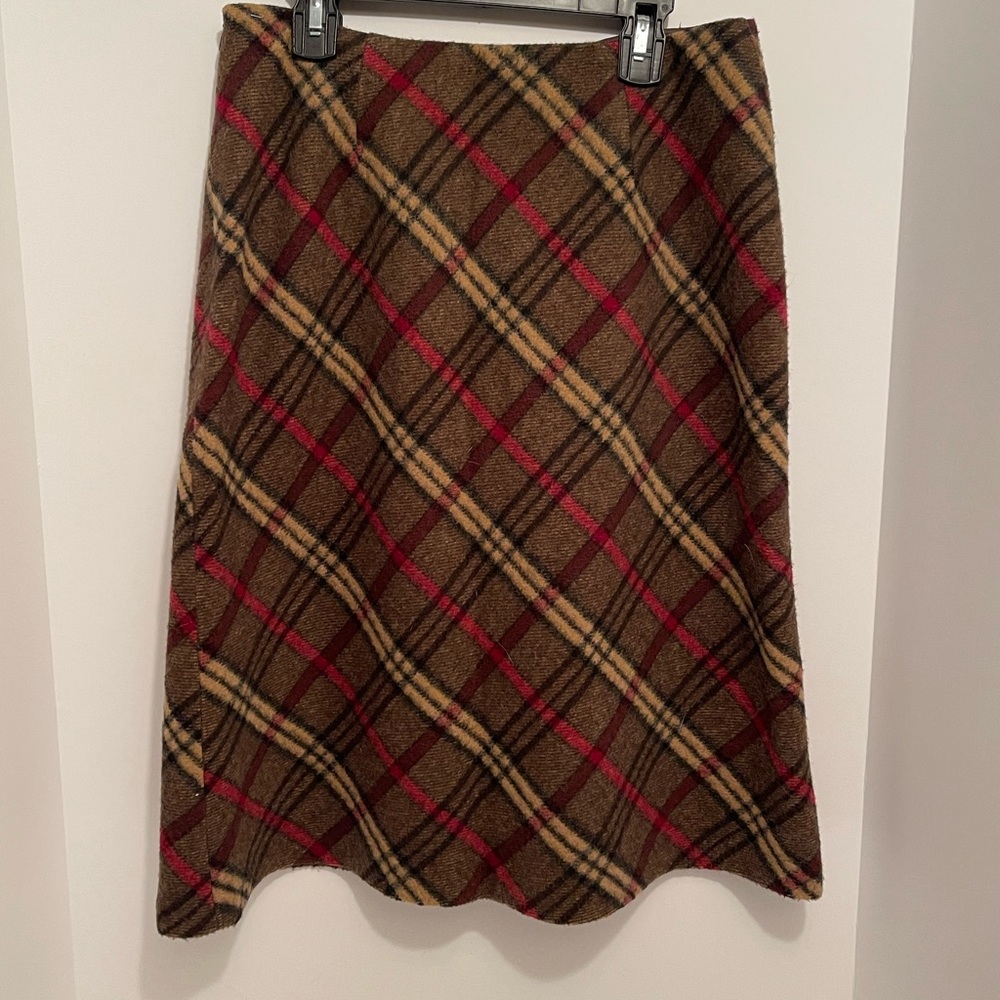 Vintage Tailor B. Moss Academia Wool Blend Brown Plaid Skirt, Size 4, (25-26”)